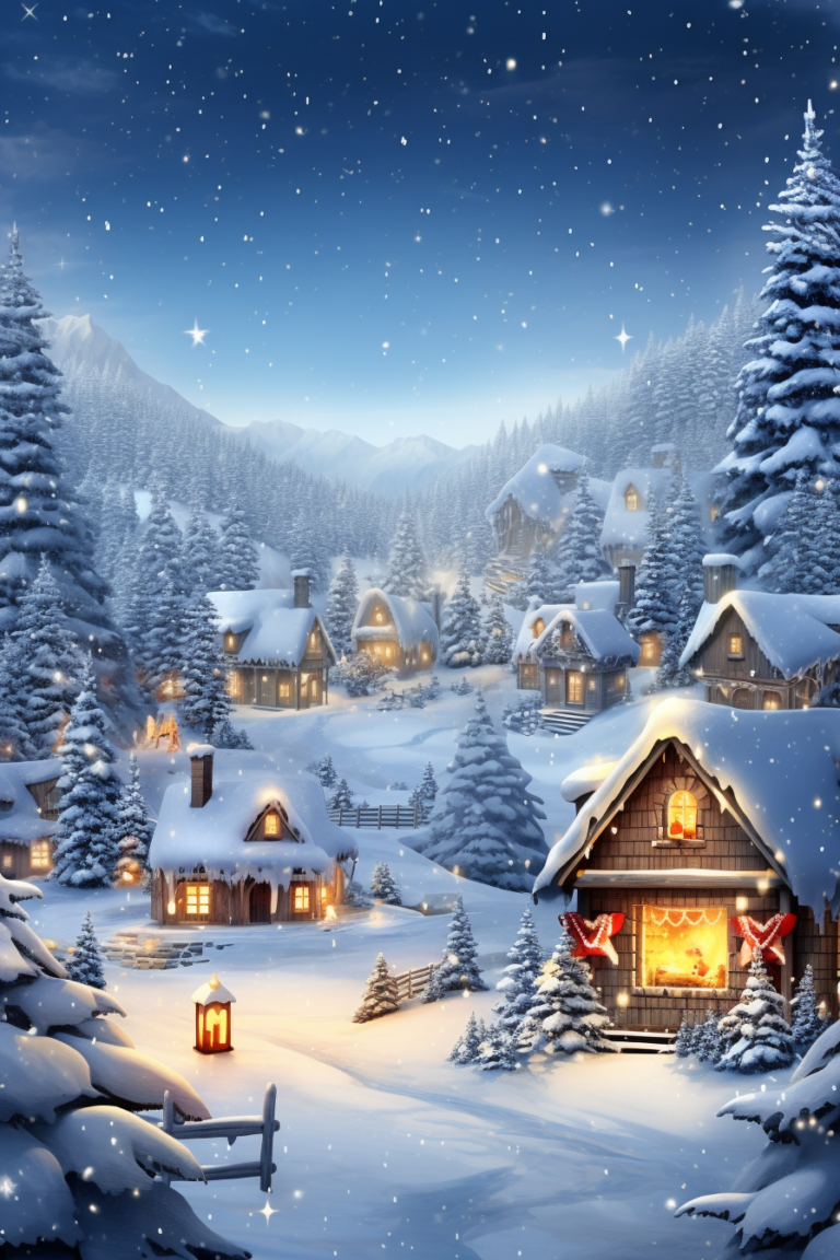 Christmas Scene with Snow of a Village in Winter