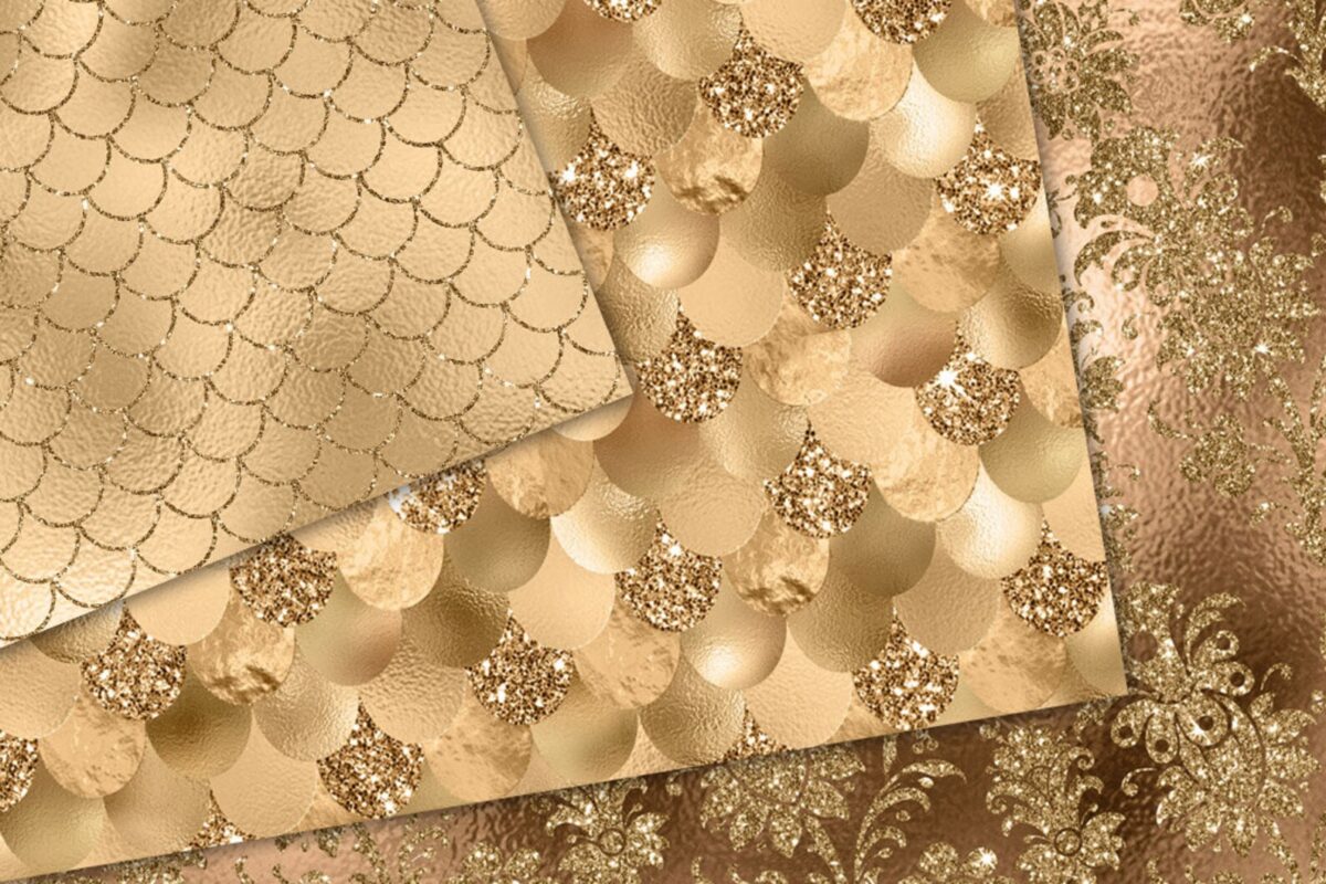 Gold Mermaid Scales Digital Paper, gold mermaid scales, mermaid glitter seamless textures, tileable backgrounds