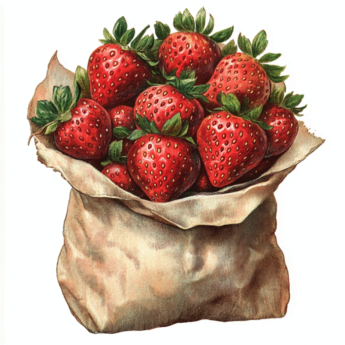 Vintage Watercolour Sack of Strawberries