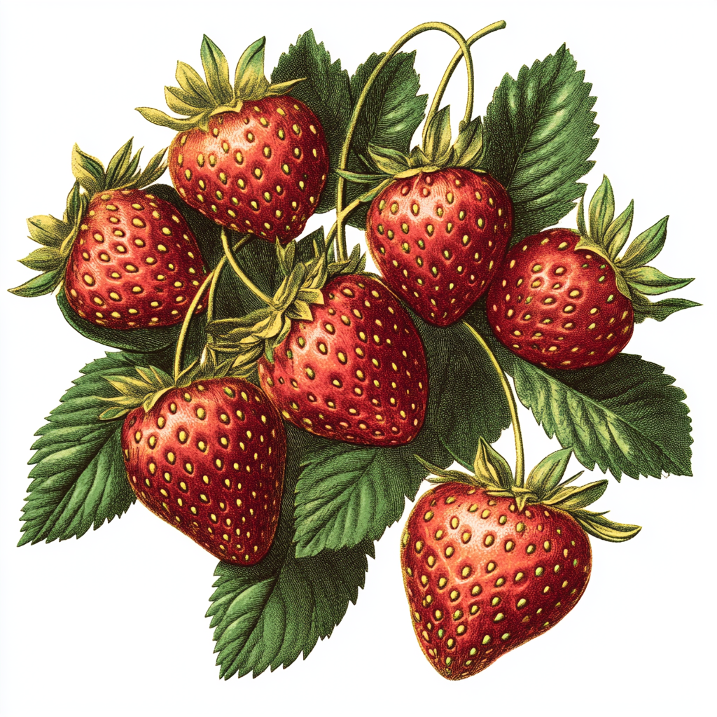 Vintage Watercolor Bunch of Strawberries