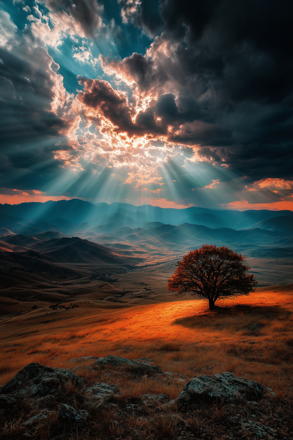 Lonely Tree on a Mountainous Landscape