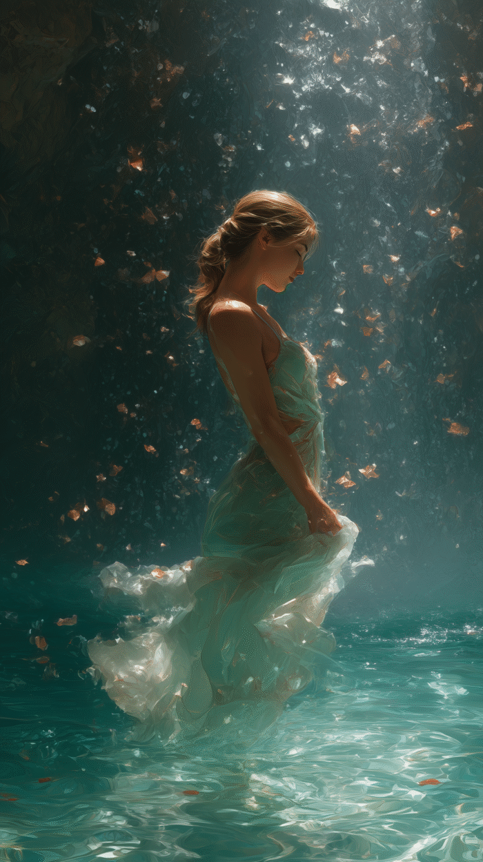 Young woman cinematic effect in water