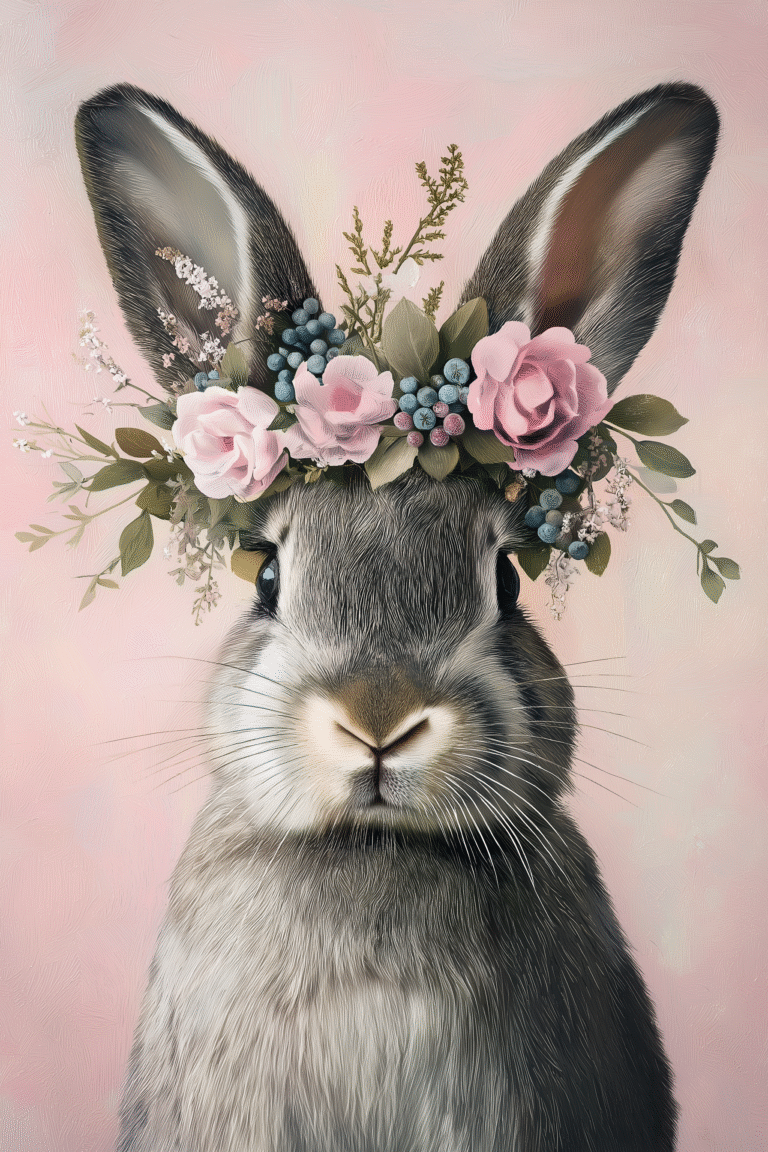 Cute Rabbit Wearing A Floral Wreath